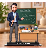 Fotoğraftan Kişiye Özel Erkek Matematik Öğretmeni Karikatürlü 18 cm MDF Masaüstü Biblo - Öğretmen Hediyesi Öğretmenler Günü Hediyesi