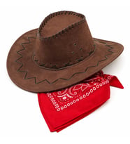 Çocuk Kovboy Şapka Kahverengi Kırmızı Bandana Seti