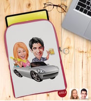 BK Gift Kişiye Özel Sevgililer Karikatürlü Taşınabilir Koruyucu Tablet Kılıfı & Organizer Çanta - Pembe-53