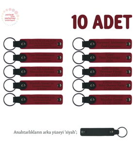 Yaratıcılık Atölyesi Mezunlarına Özel, 10'lu Set, İsim Yazılı Deri Anahtarlık, Kırmızı & Siyah