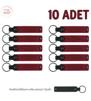 Yaratıcılık Atölyesi Mezunlarına Özel, 10'lu Set, İsim Yazılı Deri Anahtarlık, Kırmızı & Siyah