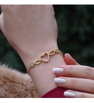 Nazar Boncuklu Kalpli Gold Kaplama Gümüş Bileklik
