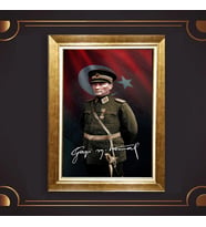 Altın Varaklı Çerçeveli Paspartulu Atatürk Tablo nl02A232 (Gold)