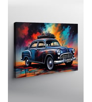 Kanvas Tablo Retro Mavi Kaplumbağa Araba