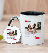 Kişiye Özel Youtube Tasarım Fotoğraflı Siyah Kupa Bardak ve Anahtarlık
