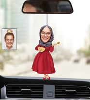 Kişiye Özel Fotoğraflı Tesettürlü Kadın Tasarımlı Karikatür Araba Dikiz Ayna Süsü