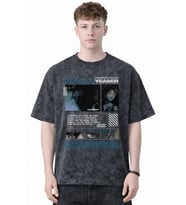 Tasarım Eren Yeager Attack On Titan Anime Baskılı Unisex Oversize Eskitme Yıkamalı Tişört