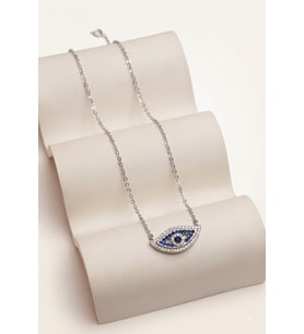 Kadın Mavi Taş Detay Göz Model Taşlı Gümüş Kolye