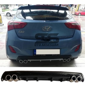 Hyundai i30 Difüzör Arka Tampon Eki 4 Egzoz Çıkışlı Siyah Lüx Tip