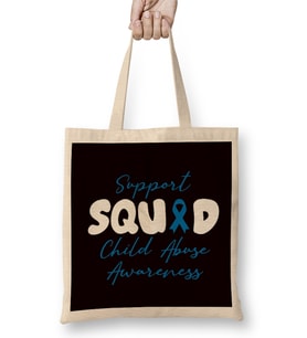 Support Squad Child Abuse Prevention Month Blue Ribbon Bez Çanta Uzun Saplı