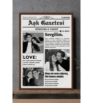 Kişiye Özel Fotoğraflı Aşk Gazetesi Çerçevesi – Sevgiliye Özel Hatıra Tablosu