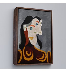 Çerçeveli Pablo Picasso - Kahverengi Elbiseli Kadının Büst Tablosu (Kahverengi)