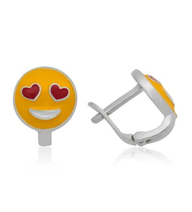Gümüş Kalp Gözlü Emoji Çocuk Küpesi (Çok Renkli)