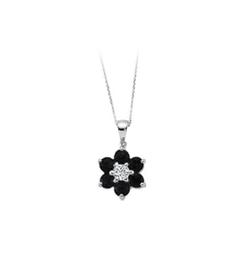 Siyah Pırlantalı Taşlı Petunya Kolye 0701P0108