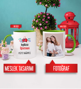 İngilizce Öğretmenine Hediye İngilizce Öğretmeni Kupa Bardak Yeşil Fotoğraflı