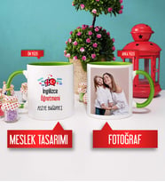 İngilizce Öğretmenine Hediye İngilizce Öğretmeni Kupa Bardak Yeşil Fotoğraflı
