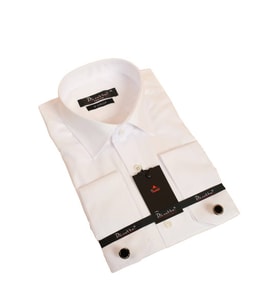 Beyaz 8 Drop Ekstra Uzun Kol Dar Kesim Micro Kumaş Kol Düğmeli Slim Fit Erkek Gömlek - 197-1