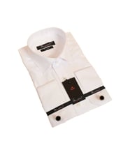 Beyaz 8 Drop Ekstra Uzun Kol Dar Kesim Micro Kumaş Kol Düğmeli Slim Fit Erkek Gömlek - 197-1