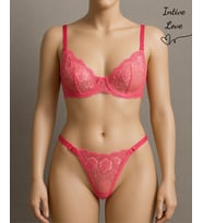 Pinky Flower Balenli Transparan Pembe Parlak Çiçek Desenli Sütyen Tanga Takım
