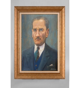 Altın Varaklı Paspartulu Çerçeveli Atatürk Tablo nt1127