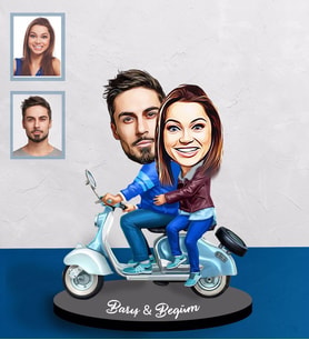 Kişiye Özel Vespa Motorcu Sevgili  Karikatürlü Ahşap Biblo  Mod-2