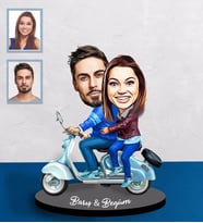 Kişiye Özel Vespa Motorcu Sevgili  Karikatürlü Ahşap Biblo  Mod-2