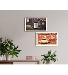 BK Home Coffee Tasarımlı Dekoratif 2'li Ahşap Beyaz Çerçeveli Tablo-12