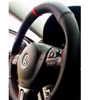Volkswagen Jetta Dikmeli Direksiyon Kılıfı Noktalı-Karbon Kırmızı Yüzüklü