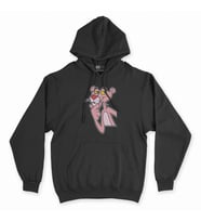 Düşünceli Pembe Panter Siyah Kapşonlu Sweatshirt Hoddie