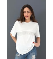 T-shirt Bisiklet Yaka Zincir Detaylı - Ekru