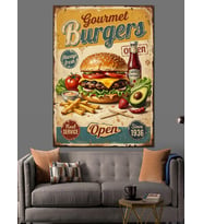 Gurme Burger Ve Patates Kızartması Dekoratif Kanvas - Mdf Ahşap Tablo