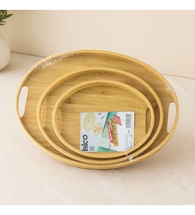 Oval Bambu Ahşap Tepsi Seti 3'lü (20x29, 26x36, 31x45 cm)