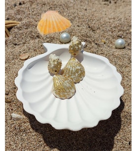 Eskitme Gold Seashell Altın Varaklı El Yapımı Deniz Kabuğu Küpe