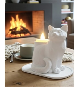 Ev , Ofis , Masaüstü İçin Led Mumlu 14 x 12 Cm Beyaz Mozaik Kedi Biblo 14 x 12 Cm ( Led Mum Hediyemizdir. )