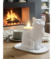 Ev , Ofis , Masaüstü İçin Led Mumlu 14 x 12 Cm Beyaz Mozaik Kedi Biblo 14 x 12 Cm ( Led Mum Hediyemizdir. )