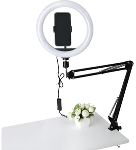 inç Ring Light Masaüstü Kelepçeli Kol 3 Işık Modu, 10 Parlaklık Seviyesi, USB Güçlü LED Canlı Yayın Işığı, Esnek Telefon Tutucu, 360° Ayarlı, Canlı Yayın – Video – Zoom – Makyaj Işığı