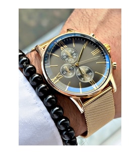 Classic Tasarım Premium Serisi Roma Rakamlı Hasır Kordon Erkek Kol Saati-Bileklik Hediyeli (Metal)