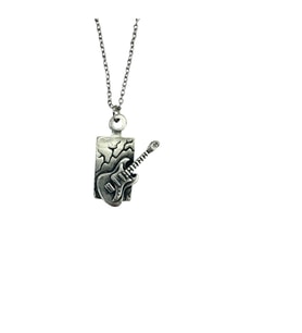 Hard Rock Elektro Gitar Kolye – 60 cm Zincir - Unisex Müzik Aksesuarı (Gümüş)