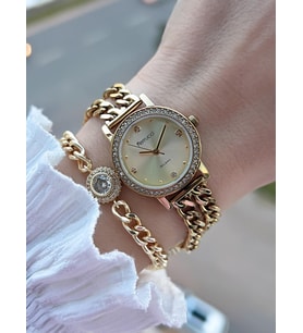 Ferrucci Küçük Vintage Kasa Çelik Kordon 2 Yıl Garantili 3 Atm Kadın Kol Saati+Bileklik FY.03615.4 (Sarı)