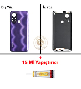 Infinix Hot 11S Mor Uyumlu Arka Kapak + B7000 Yapıştırıcı Arka Cam Batarya Pil Kapağı Lazer Kesim