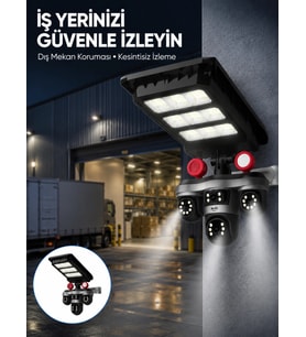 Solar Panelli 3 Lens Dış Mekan Güvenlik Kamerası Hareket Algılamalı Led Aydınlatmalı