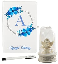 Arkadaşa Hediye Kişiye Özel Defter ve Işıklı Melek Fanus Hediye Seti