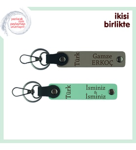 Yeni Başlayan Asistanlara Hatıra – Türk Yazısı Desenli Anahtarlık Takımı, Kül Gri-Yeşil