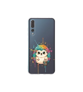 Huawei P20 Pro ile Uyumlu Splash Kirpi Tasarımlı Şeffaf Silikon Kılıf