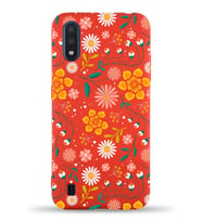 PrinfiFy Samsung Galaxy A01 Uyumlu Lansman Kılıf Çiçek Tasarımlı İçi Kadife Kapak (Kırmızı)