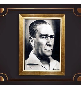 Altın Varaklı Çerçeveli Paspartulu Atatürk Tablo z4684 (Gold)