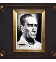 Altın Varaklı Çerçeveli Paspartulu Atatürk Tablo z4684 (Gold)