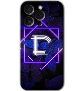 İphone 15 Pro Max Kılıf HD Desen Baskılı Kılıf - Dark Neon Yaprak D Harfi