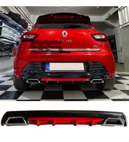 Renault Clio 4 Difüzör Arka Tampon Eki 2 Egzoz Çıkışlı Kırmızı Lüx Tip)