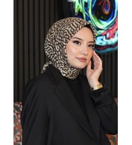 Labirent Desen Kahverengi Soft Pamuk Eşarp (Standart)